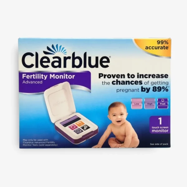 Clearblue digitalni monitor plodnosti za boljše razumevanje svojega cikla spremlja estrogen in LH ter prepozna plodne dni v ciklusu. Zaslon na dotik, shranjevanje podatkov ciklov in jasen dnevni prikaz plodnosti. Deluje le skupaj s testnimi paličicami.