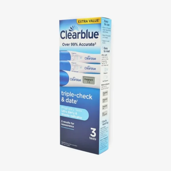 Combo paket treh testov nosečnosti Clearblue omogoča zelo zgodnje testiranje in dodatno potrditev rezultata. Digitalni test prikaže tudi trajanje nosečnosti (1–2, 2–3 ali 3+ tedne). Rezultat v 3 minutah.