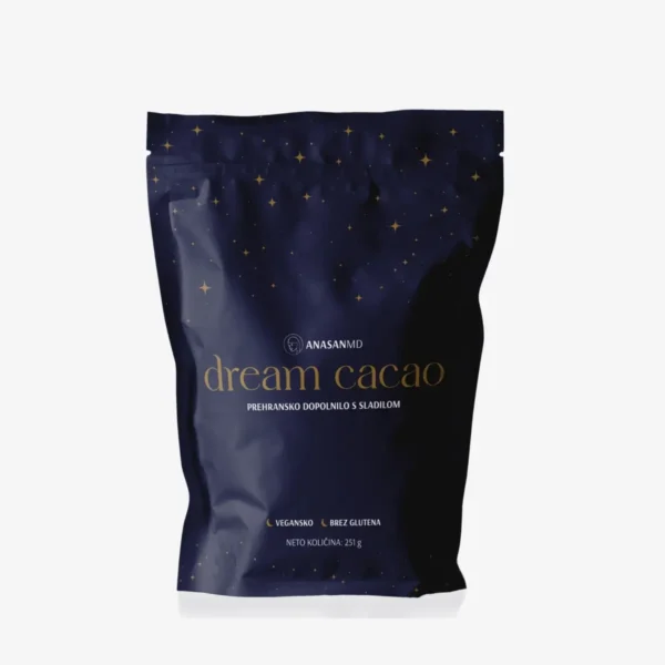 Večerni kakav Dream cacao Anasan MD z 5 oblikami magnezija (425 mg) in melatoninom za podporo spanju.