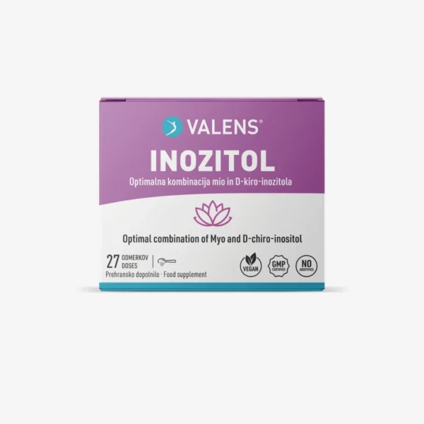 Valens Inozitol v prahu s čistim 100 % inozitolom v dveh oblikah
