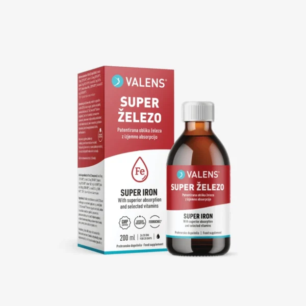 Valens Super železo, kombinacija folne kisline, tiamina ter vitaminov B6 in B12.