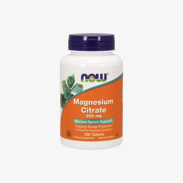 NOW Magnezijev citrat 200mg v kapsulah podpira delovanje mišic, živčnega sistema in ima vlogo pri delitvi celic ter ravnovesju telesa.