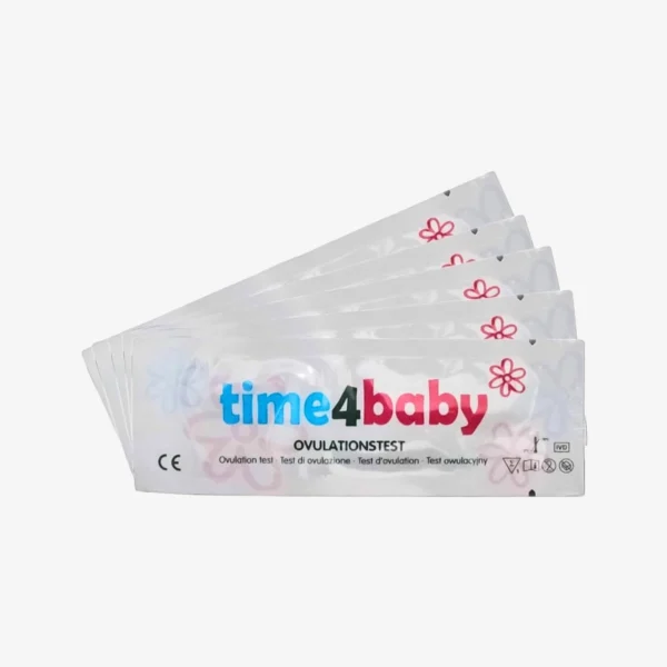 Time4Baby je ultra občutljiv ovulacijski test (10 mIU/ml), ki zazna porast LH 24–36 ur pred ovulacijo – tudi pri ženskah z nerednim ciklom ali nizkim LH.